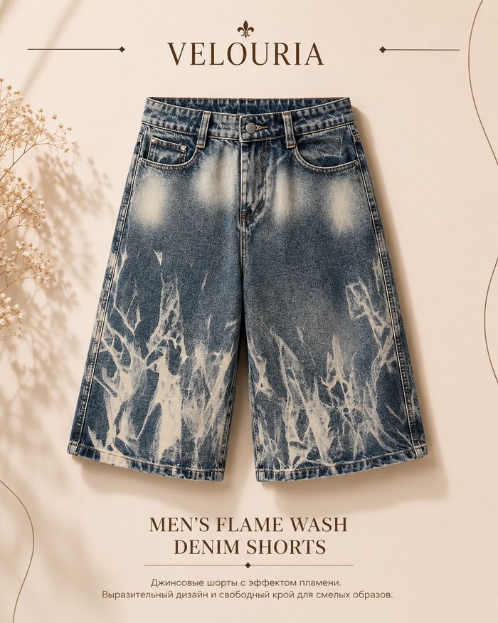 2026 New Flame Graphic Print Denim Shorts For Men Hip Hop Fashion Straight-leg Baggy Jorts Punk Tie Dye Gradient Y2K Short Jean