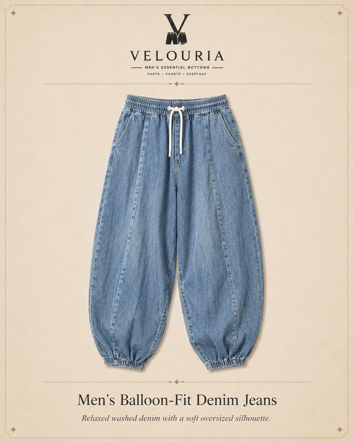 2025 New men's pants in plus size Japanese retro loose Haren straight leg pants Hong Kong style wide leg denim lantern pants