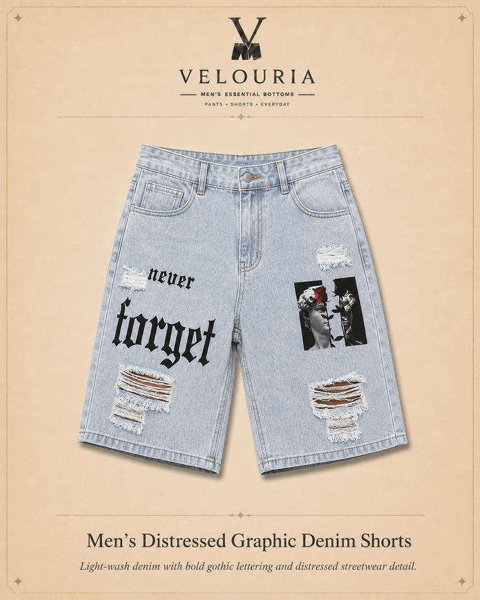 Men Summer Stretchy Denim Shorts Jeans For Men Streetwear Letter Ripped Knee length Baggy Comfort Cargo Casual Shorts Pants Jean